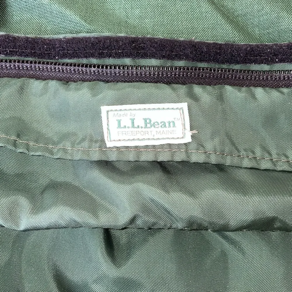 Vintage LL Bean Canvas Duffle Bag Green Black Freeport Maine 30” X 10” X 12”